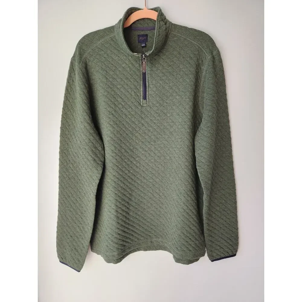 NWT J. Crew Men's Quilted Quarter-Zip Heather Garland Green L